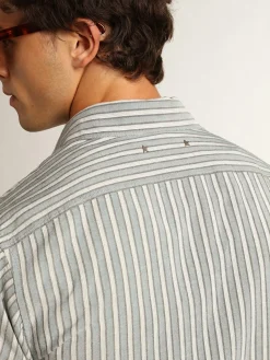New Golden Goose Camisa masculina listrada de viscose Cor: água