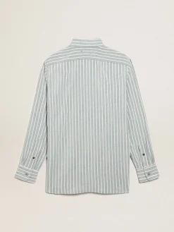 New Golden Goose Camisa masculina listrada de viscose Cor: água