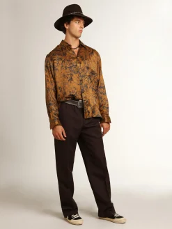 Outlet Golden Goose Camisa masculina marrom-dourada e estampa caderno de viagem Cor: marrom dourado