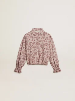 Best Sale Golden Goose Camisa polo de viscose rosa pálido com estampa floral Coleção Journey