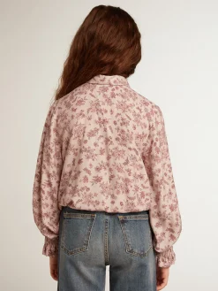 Best Sale Golden Goose Camisa polo de viscose rosa pálido com estampa floral Coleção Journey