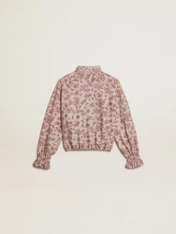 Best Sale Golden Goose Camisa polo de viscose rosa pálido com estampa floral Coleção Journey