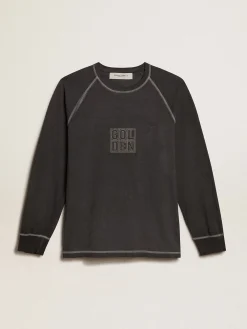 Best Sale Golden Goose Camiseta antracite com escrita branca na frente Coleção Journey