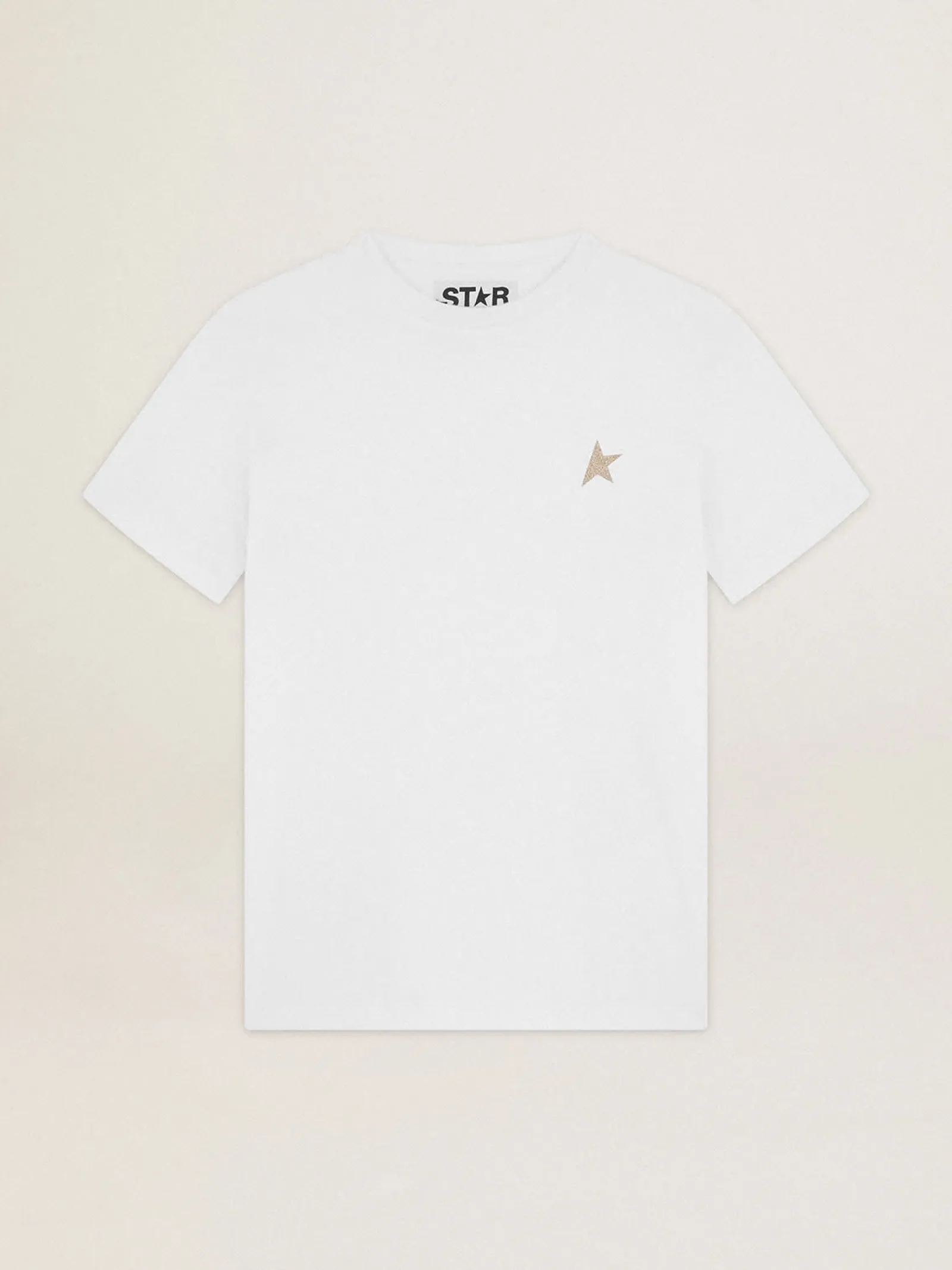 Store Golden Goose Camiseta branca Coleção Star com estrela de glitter dourado na frente Cor: branco