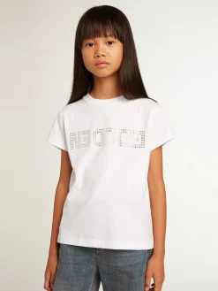 Best Sale Golden Goose Camiseta branca com a palavra Golden em cristais no centro Cor: branco