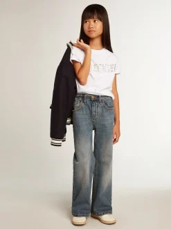 Best Sale Golden Goose Camiseta branca com a palavra Golden em cristais no centro Cor: branco