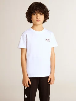 Flash Sale Golden Goose Camiseta branca com logo e estrela pretos em contraste Cor: branco óptico