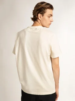Discount Golden Goose Camiseta branca com tratamento desgastado com escrita Cor: branco heritage