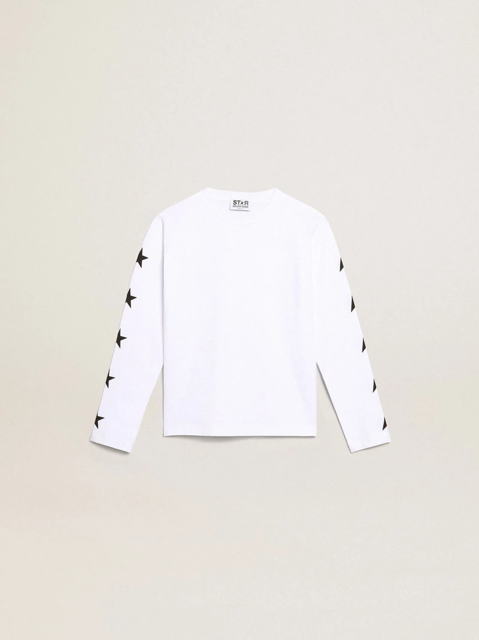 Store Golden Goose Camiseta branca de manga comprida com estrelas pretas em contraste Cor: branco óptico
