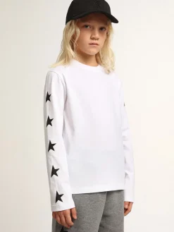 Store Golden Goose Camiseta branca de manga comprida com estrelas pretas em contraste Cor: branco óptico