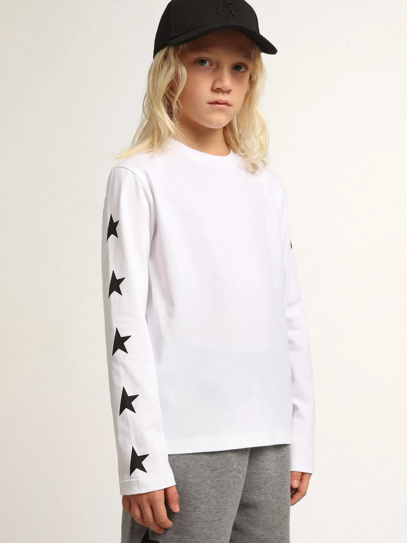 Store Golden Goose Camiseta branca de manga comprida com estrelas pretas em contraste Cor: branco óptico