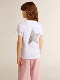 Best Sale Golden Goose Camiseta branca e prateada com logo e maxi estrela de glitter prateado Cor: branco