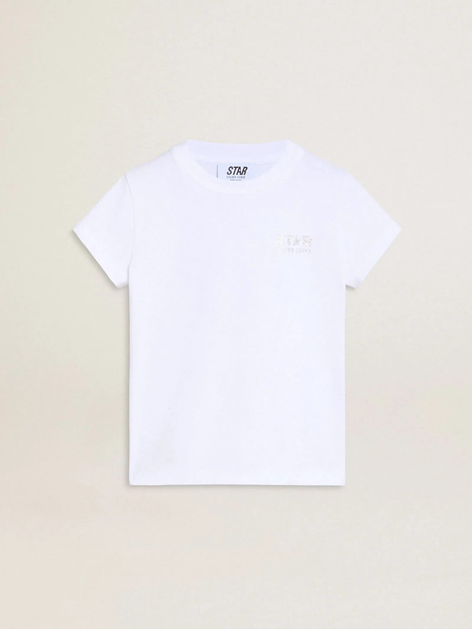 Best Sale Golden Goose Camiseta branca e prateada com logo e maxi estrela de glitter prateado Cor: branco