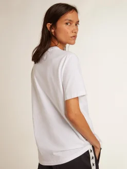 Sale Golden Goose Camiseta branca feminina com estrela azul-escura na frente Star Collection