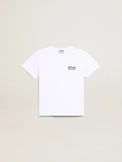 Discount Golden Goose Camiseta branca infantil masculina com logo e estrela em contraste Star Collection