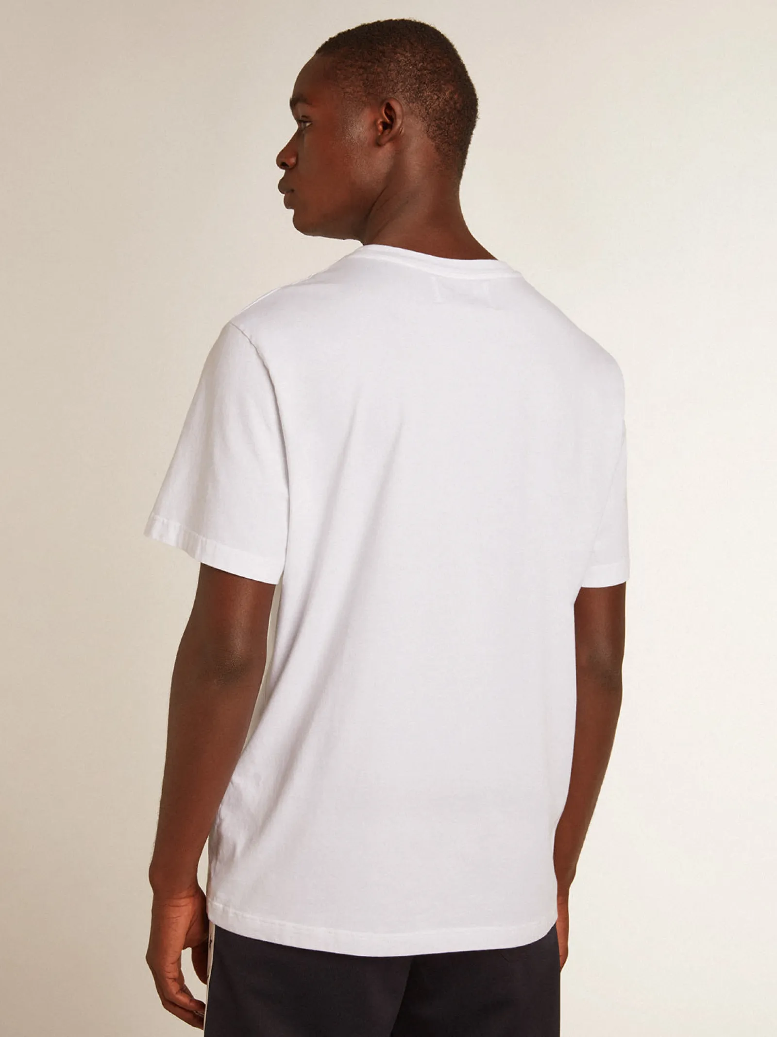 Cheap Golden Goose Camiseta branca masculina com estrela azul-escura na frente Star Collection