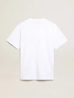Cheap Golden Goose Camiseta branca masculina com estrela azul-escura na frente Star Collection