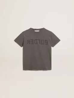 Clearance Golden Goose Camiseta cinza infantil masculina com tratamento desgastado Golden Collection