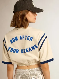 Clearance Golden Goose Camiseta cropped de algodão branco usado com escrita atrás Cor: branco usado