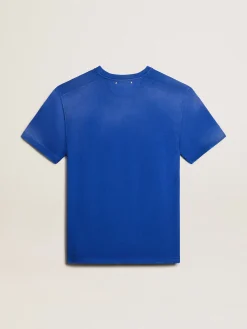 Cheap Golden Goose Camiseta de algodão azul com imagem Marathon na frente Cor: azul