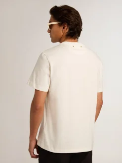 Clearance Golden Goose Camiseta de algodão branco com flor estampada na frente Coleção Resort