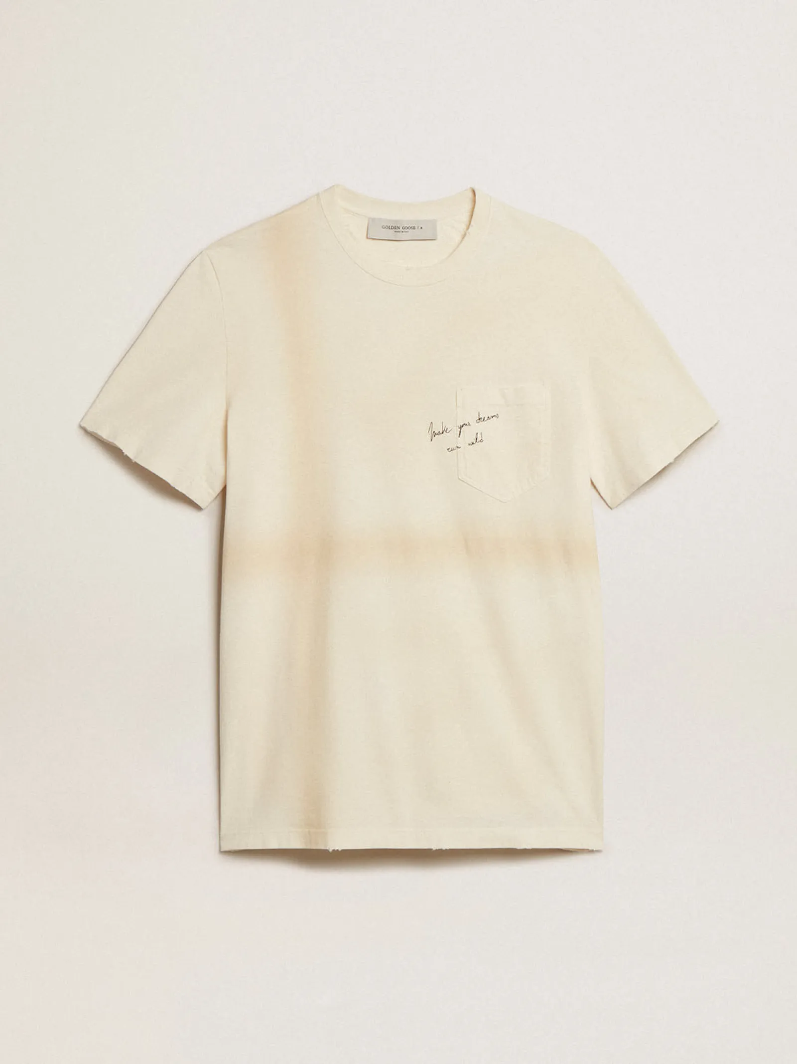 Sale Golden Goose Camiseta de algodão branco usado com escrita no bolso Coleção Journey