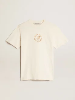 Flash Sale Golden Goose Camiseta de algodão branco usado com logo da estação Coleção Journey