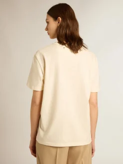 Flash Sale Golden Goose Camiseta de algodão branco usado com logo da estação Coleção Journey