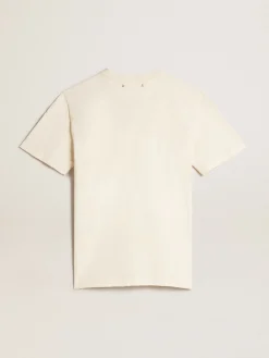 Flash Sale Golden Goose Camiseta de algodão branco usado com logo da estação Coleção Journey