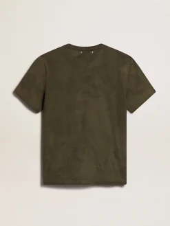 Hot Golden Goose Camiseta de algodão cor de faia com bordado na frente Coleção Journey
