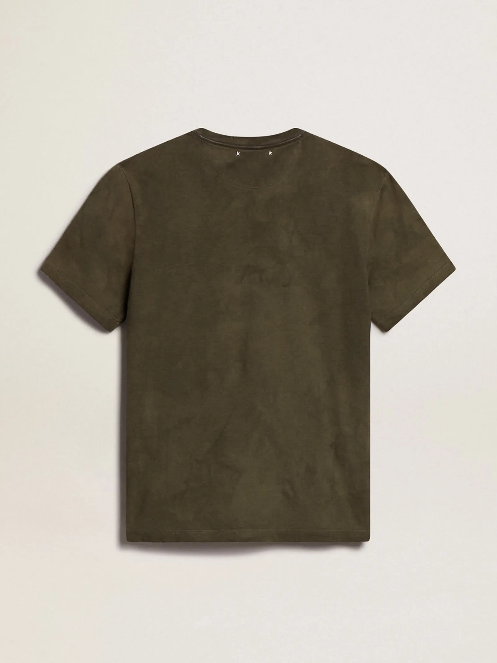 Hot Golden Goose Camiseta de algodão cor de faia com bordado na frente Coleção Journey
