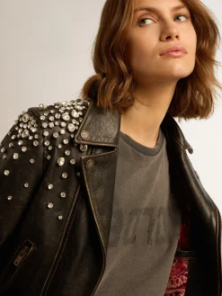 Flash Sale Golden Goose Camiseta de caimento slim cinza antracite com tratamento desgastado Golden Collection