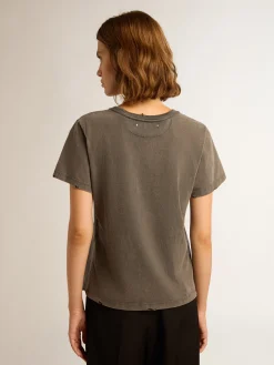 Flash Sale Golden Goose Camiseta de caimento slim cinza antracite com tratamento desgastado Golden Collection