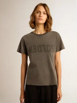 Flash Sale Golden Goose Camiseta de caimento slim cinza antracite com tratamento desgastado Golden Collection