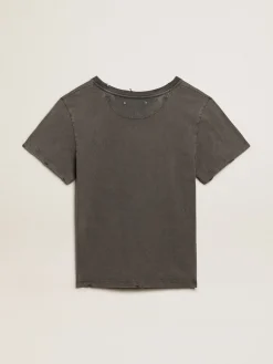 Flash Sale Golden Goose Camiseta de caimento slim cinza antracite com tratamento desgastado Golden Collection