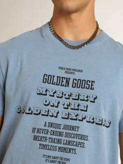 Shop Golden Goose Camiseta feminina azul-porto com estampa na frente Cor: azul porto
