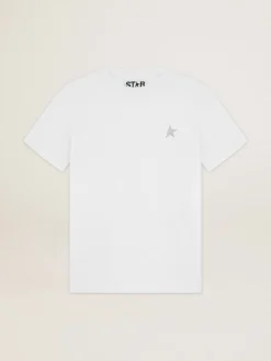 Best Sale Golden Goose Camiseta feminina branca com estrela de glitter prateado na frente Cor: branco