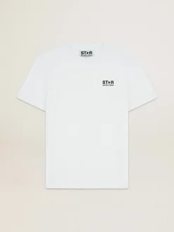 Best Golden Goose Camiseta feminina branca com logo e estrela pretos em contraste Cor: branco