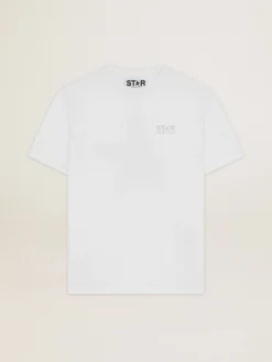 Cheap Golden Goose Camiseta feminina branca com logo e estrela de glitter prateado Cor: branco