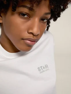 Cheap Golden Goose Camiseta feminina branca com logo e estrela de glitter prateado Cor: branco