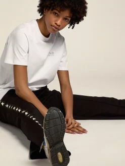 Cheap Golden Goose Camiseta feminina branca com logo e estrela de glitter prateado Cor: branco