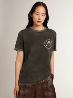 Best Golden Goose Camiseta feminina cinza com estampa na frente Cor: cinza