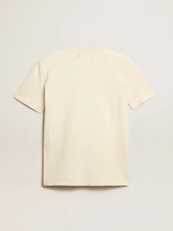Cheap Golden Goose Camiseta feminina de algodão branco usado com escrita bordada Coleção Journey