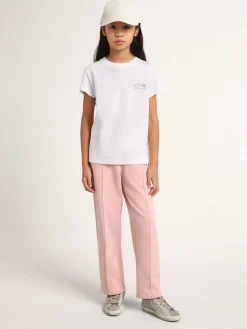 Best Sale Golden Goose Camiseta infantil feminina branca com logo e maxi estrela de glitter rosa Coleção Star