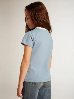 Cheap Golden Goose Camiseta infantil feminina de algodão azul com estampa com cristais Coleção Journey