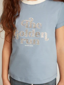 Cheap Golden Goose Camiseta infantil feminina de algodão azul com estampa com cristais Coleção Journey