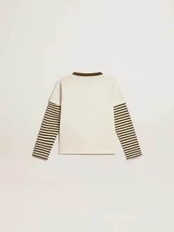 Store Golden Goose Camiseta infantil masculina de manga dupla de algodão listrado Coleção Journey
