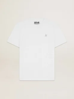 Online Golden Goose Camiseta masculina branca com estrela de glitter prateado na frente Cor: branco