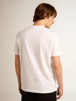 Online Golden Goose Camiseta masculina branca com estrela de glitter prateado na frente Cor: branco