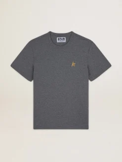 Shop Golden Goose Camiseta masculina cinza mescla com estrela dourada na frente Cor: cinza mescla